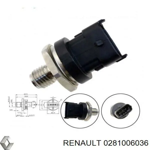 0281006036 Renault (RVI) Czujnik ciśnienia paliwa