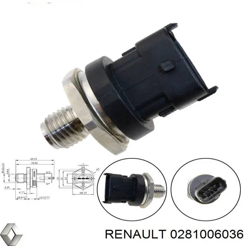 0281006036 Renault (RVI) Czujnik ciśnienia paliwa