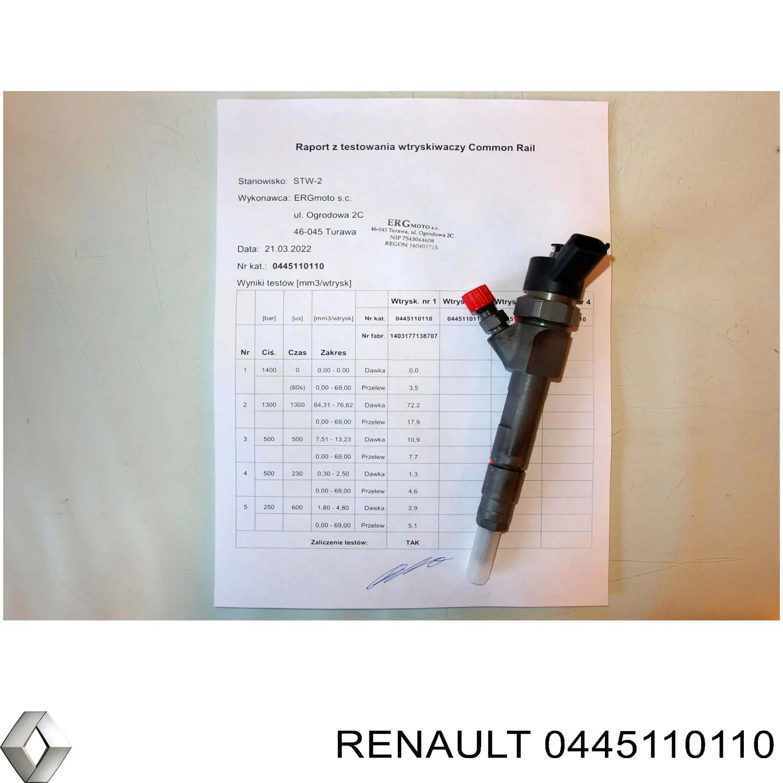 Wtryskiwacz paliwa Renault (RVI) 0445110110 cena, od 47,43 USD