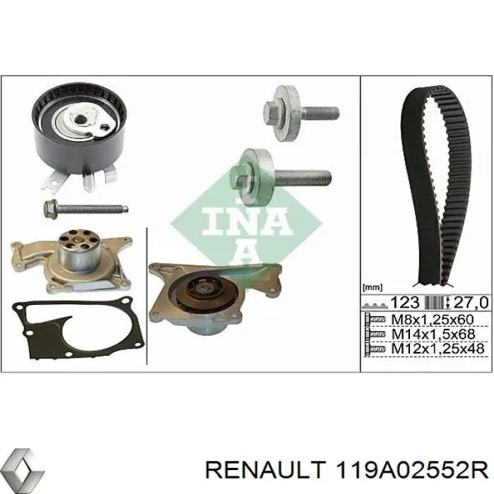 Pasek rozrządu, zestaw Renault (RVI) 119A02552R cena, od 168,88 USD