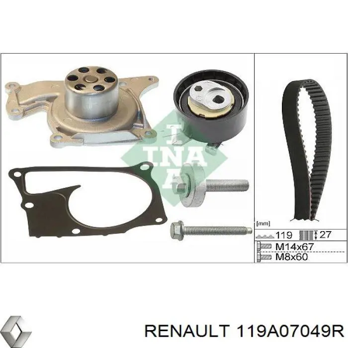 Pasek rozrządu, zestaw Renault (RVI) 119A07049R cena, od 139,51 USD