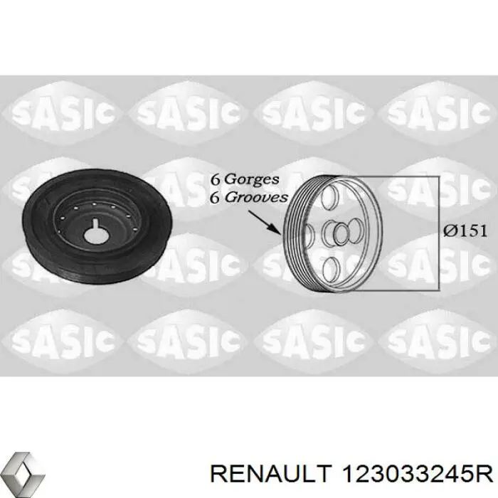 Koło pasowe wału korbowego 123033245R Renault (RVI)