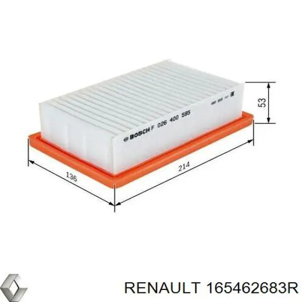 Filtr powietrza 165462683R Renault (RVI)