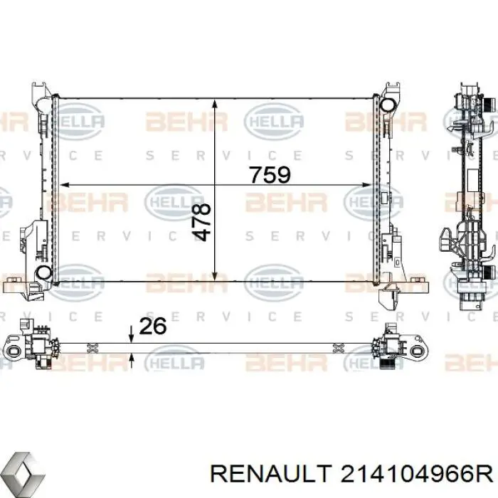 Chłodnica silnika Renault (RVI) 214104966R cena, od 208,90 USD