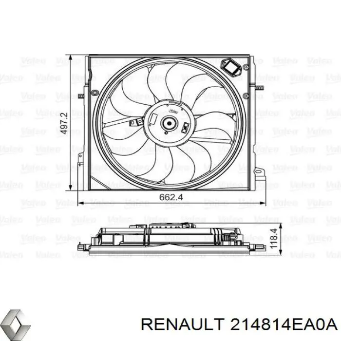 Do koszyka 214814EA0A Renault (RVI) Dyfuzor chłodnicy, w komplecie z silnikiem i wirnikiem