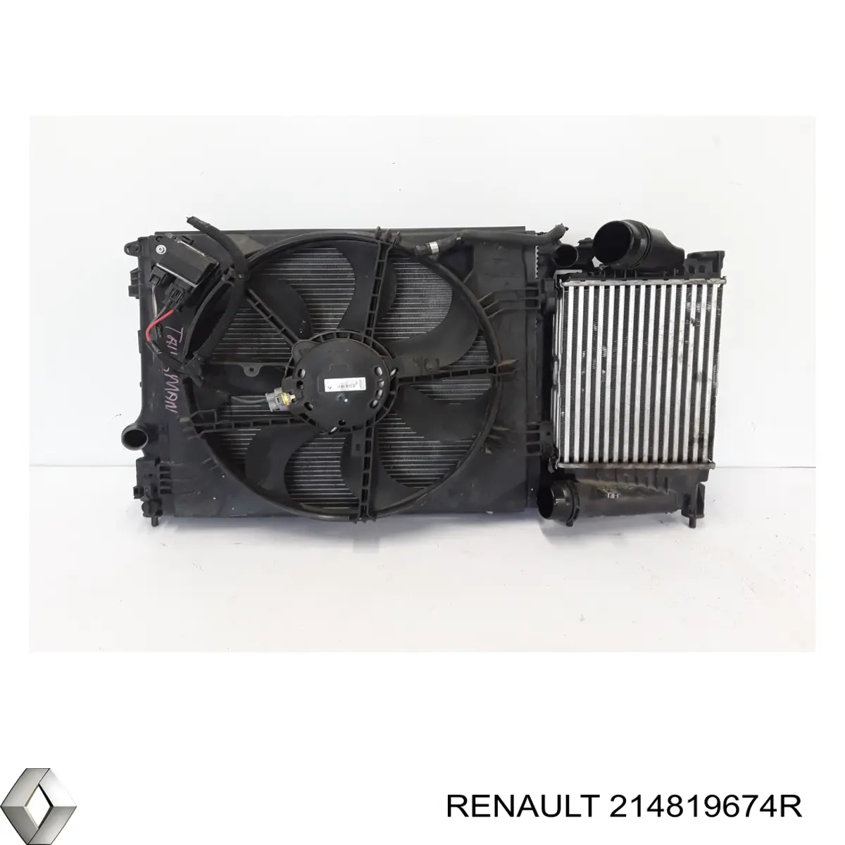 Do koszyka 214819674R Renault (RVI) Dyfuzor chłodnicy, w komplecie z silnikiem i wirnikiem