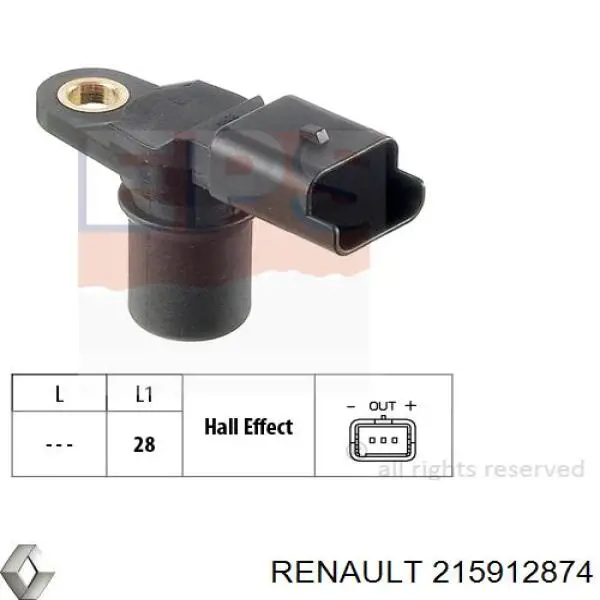 Czujnik położenia wałka rozrządu 215912874 Renault (RVI)