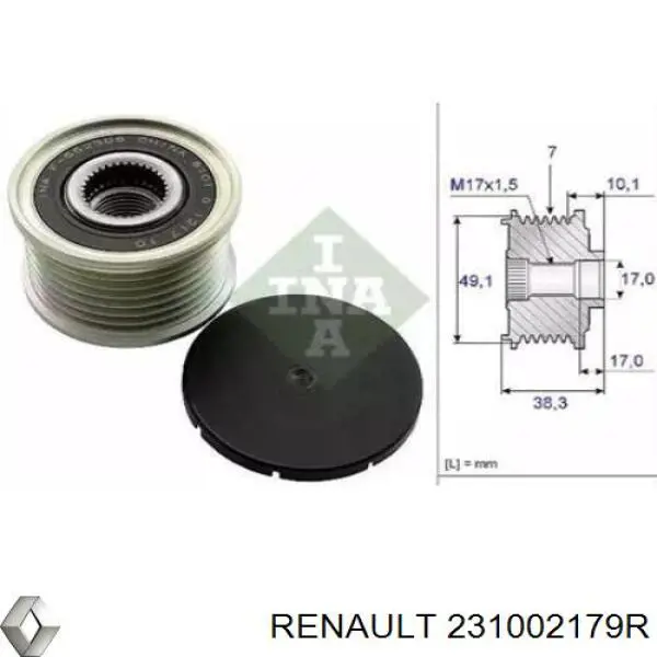 Koło pasowe alternatora Renault (RVI) 231002179R cena, od 43,07 USD