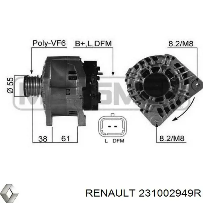 Do koszyka 231002949R Renault (RVI) Alternator
