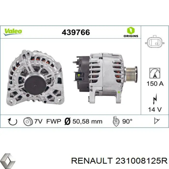 Do koszyka 231008125R Renault (RVI) Alternator