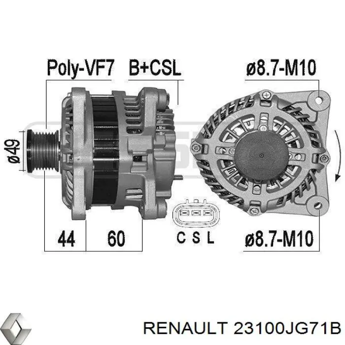 Alternator Renault (RVI) 23100JG71B cena, od 90,36 USD