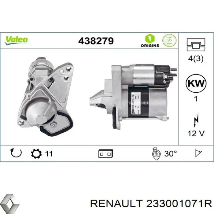 Rozrusznik Renault (RVI) 233001071R cena, od 80,02 USD