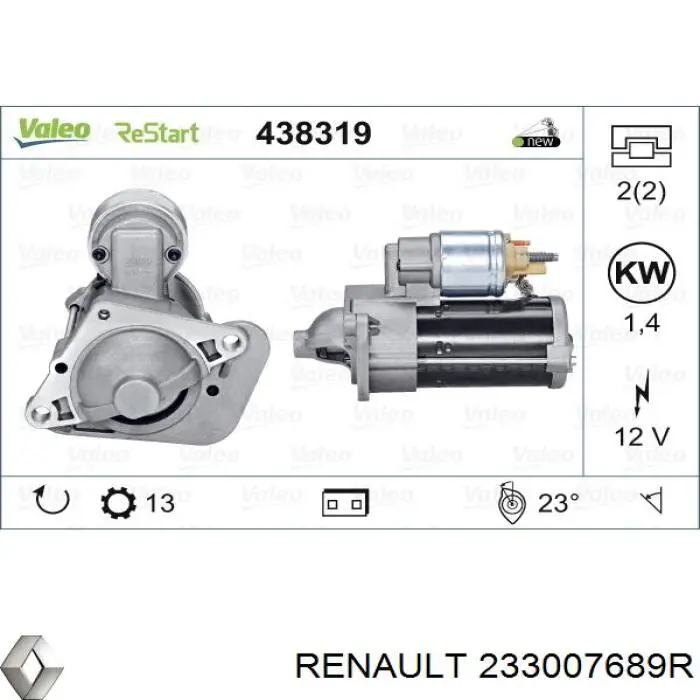 Rozrusznik Renault (RVI) 233007689R cena, od 83,40 USD