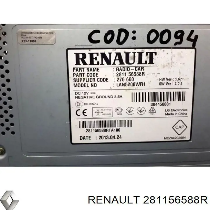 Radioodtwarzacz (radio AM/FM) Renault (RVI) 281156588R