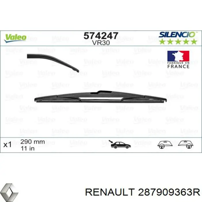 Pióro wycieraczki szyby tylnej Renault (RVI) 287909363R cena, od 13,62 USD
