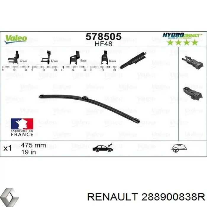 288900838R Renault (RVI) Pióro wycieraczki szyby przedniej, zestaw (2 szt.)