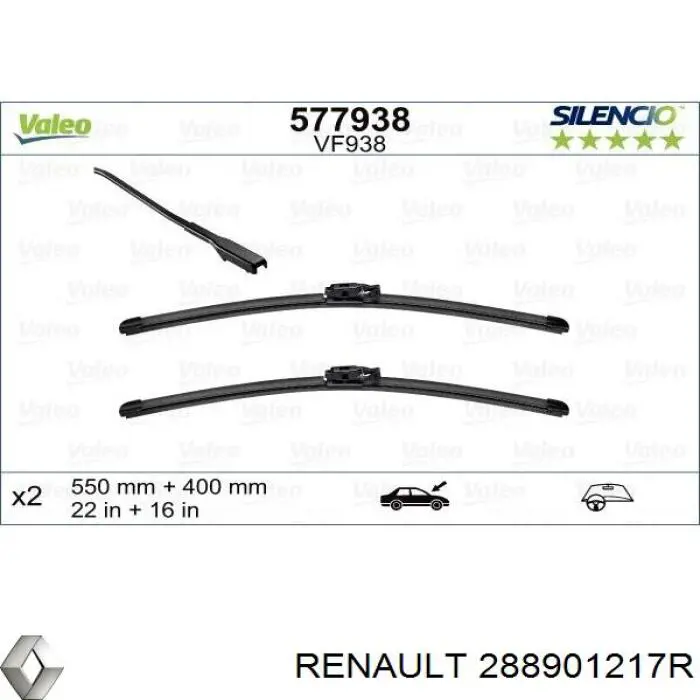 Do koszyka 288901217R Renault (RVI) Pióro wycieraczki szyby przedniej, zestaw (2 szt.)
