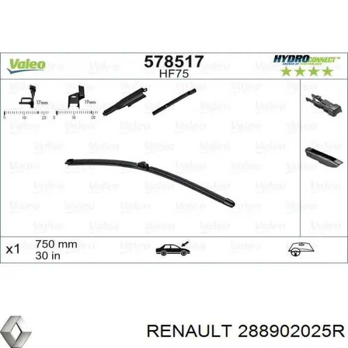 Pióro wycieraczki szyby przedniej kierowcy Renault (RVI) 288902025R cena, od 29,96 USD