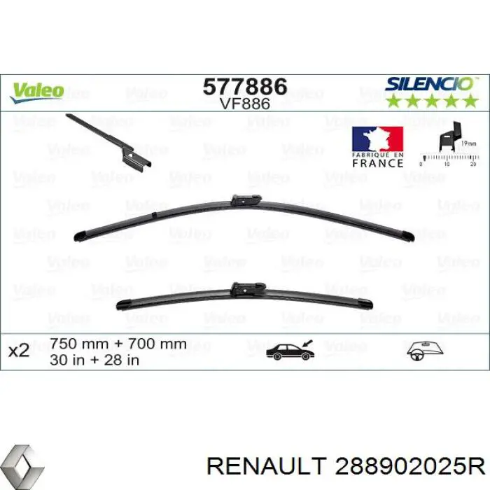 Pióro wycieraczki szyby przedniej kierowcy Renault (RVI) 288902025R cena, od 29,96 USD