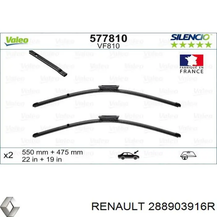 288903916R Renault (RVI) pióro wycieraczki szyby przedniej, zestaw (2 szt.)