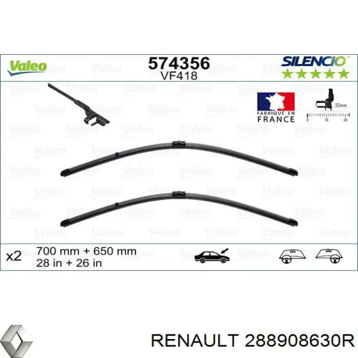 Pióro wycieraczki szyby przedniej kierowcy Renault (RVI) 288908630R cena, od 29,03 USD