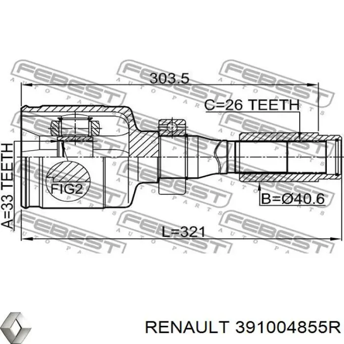 Półoś napędowa przednia prawa Renault (RVI) 391004855R cena, od 459,32 USD