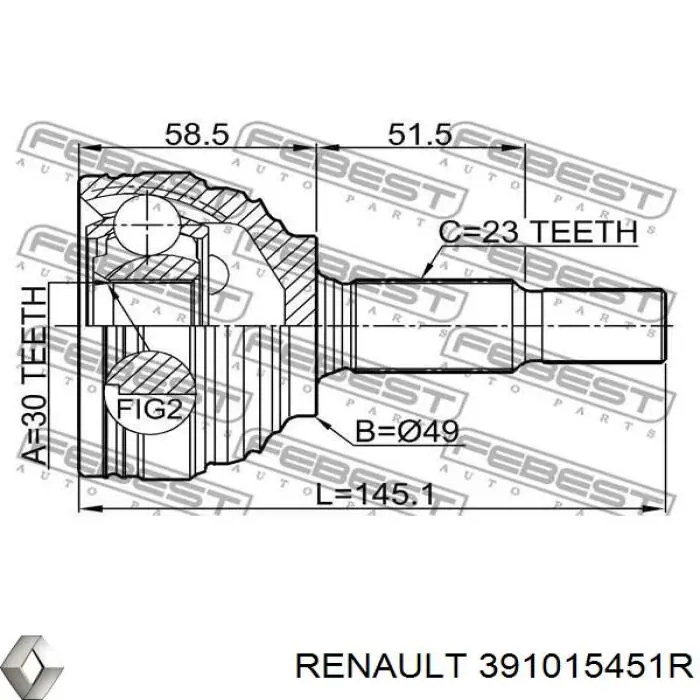 391015451R Renault (RVI) Przegub homokinetyczny przedni zewnętrzny