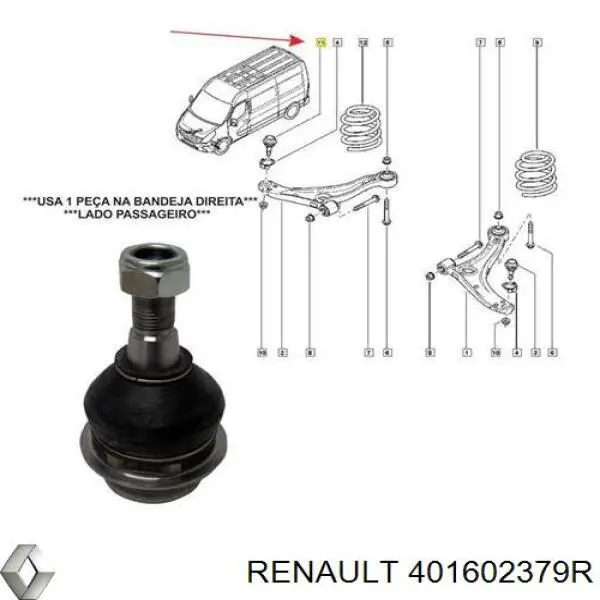 Do koszyka 401602379R Renault (RVI) Sworzeń wahacza dolny prawy