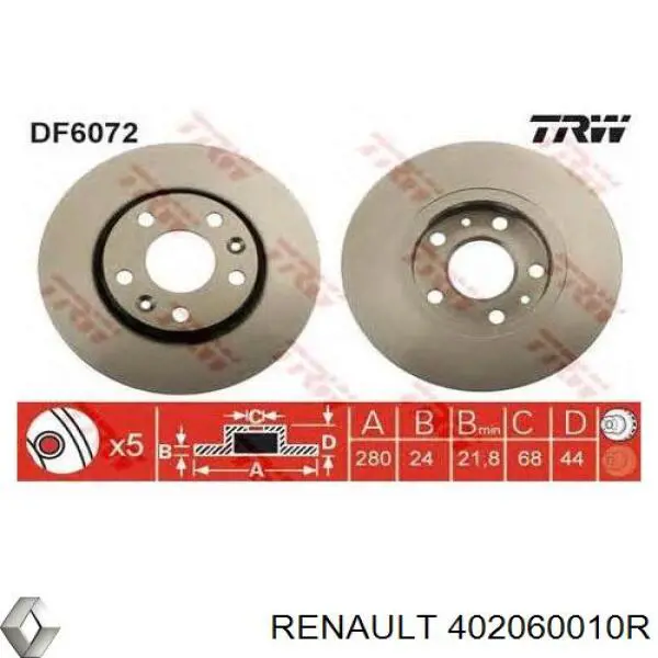 402060010R Renault (RVI) Tarcza hamulcowa przednia