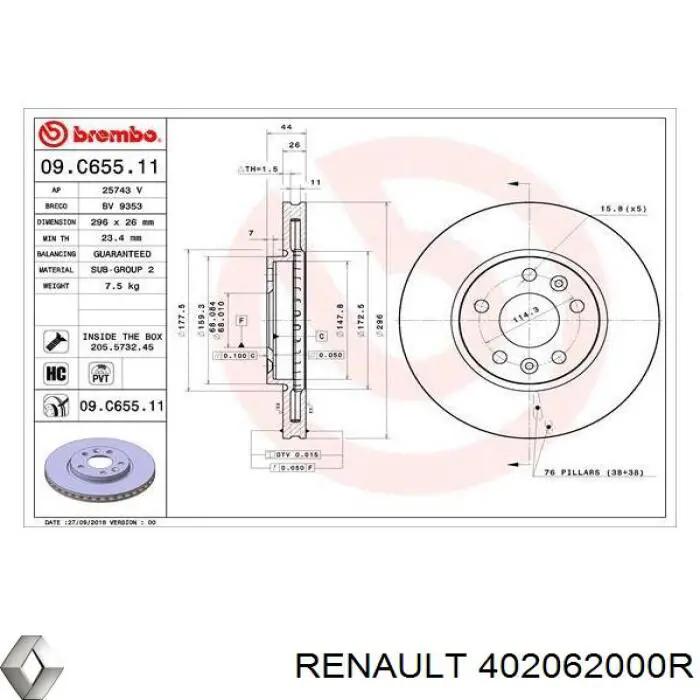Tarcza hamulcowa przednia Renault (RVI) 402062000R cena, od 80,65 USD