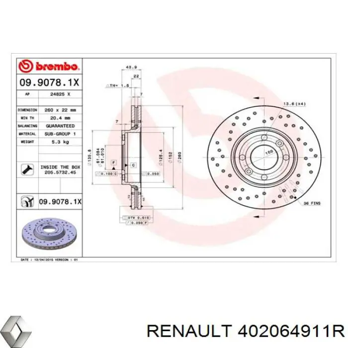 Tarcza hamulcowa przednia Renault (RVI) 402064911R cena, od 37,72 USD