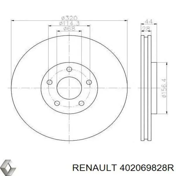 402069828R Renault (RVI) Tarcza hamulcowa przednia