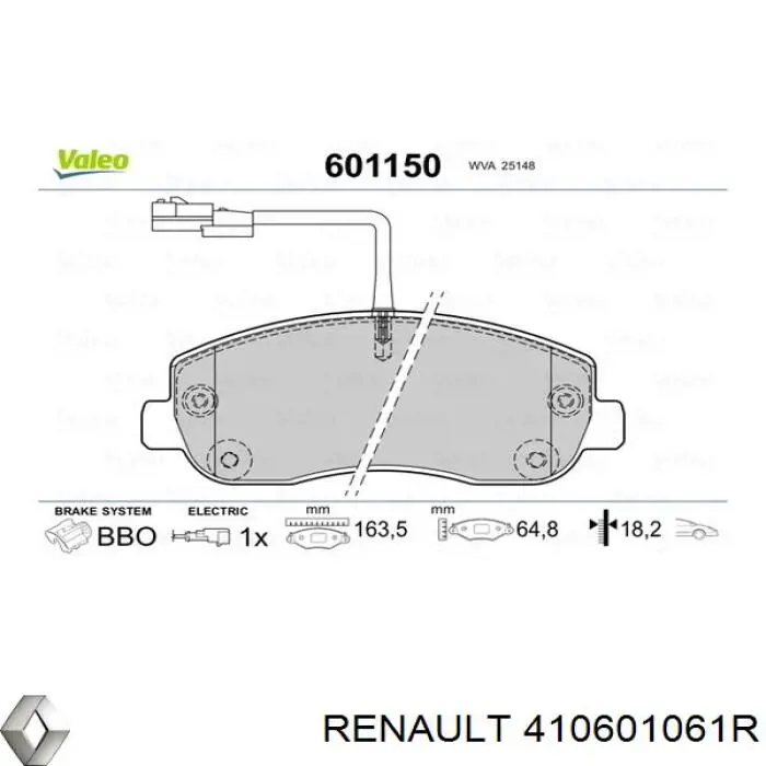 410601061R Renault (RVI) Klocki hamulcowe przednie tarczowe