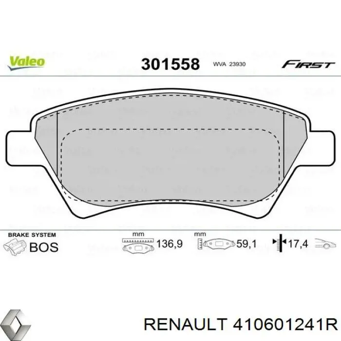 Do koszyka 410601241R Renault (RVI) Klocki hamulcowe przednie tarczowe
