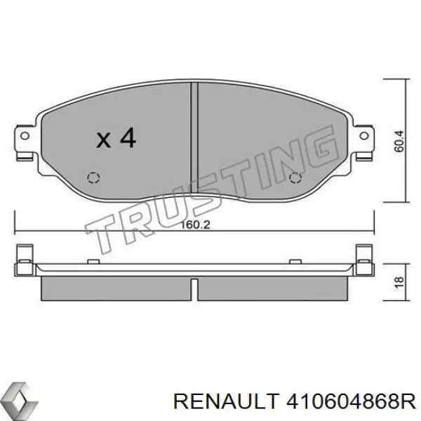 Do koszyka 410604868R Renault (RVI) Klocki hamulcowe przednie tarczowe