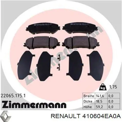 Do koszyka 410604EA0A Renault (RVI) Klocki hamulcowe przednie tarczowe