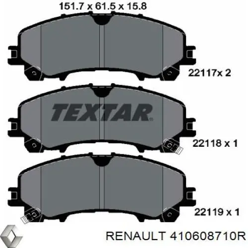 410608710R Renault (RVI) Klocki hamulcowe przednie tarczowe