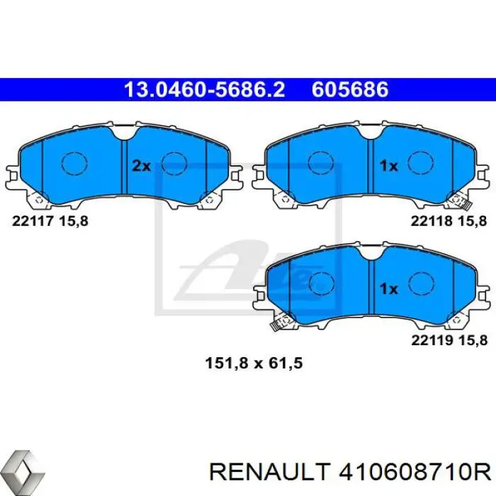 Klocki hamulcowe przednie tarczowe Renault (RVI) 410608710R