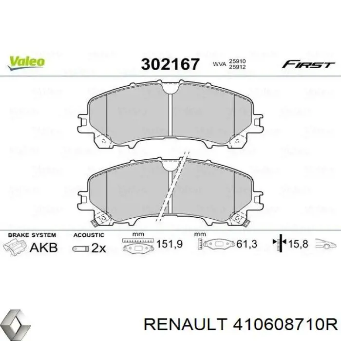 Do koszyka 410608710R Renault (RVI) Klocki hamulcowe przednie tarczowe