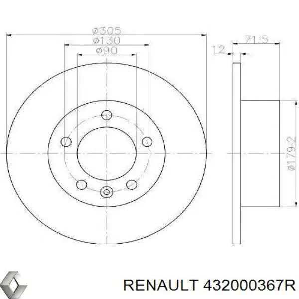 432000367R Renault (RVI) Tarcza hamulcowa tylna