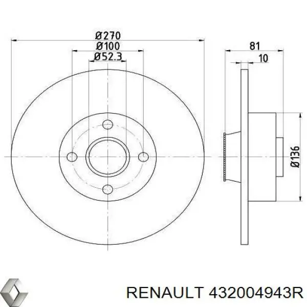 432004943R Renault (RVI) Tarcza hamulcowa tylna