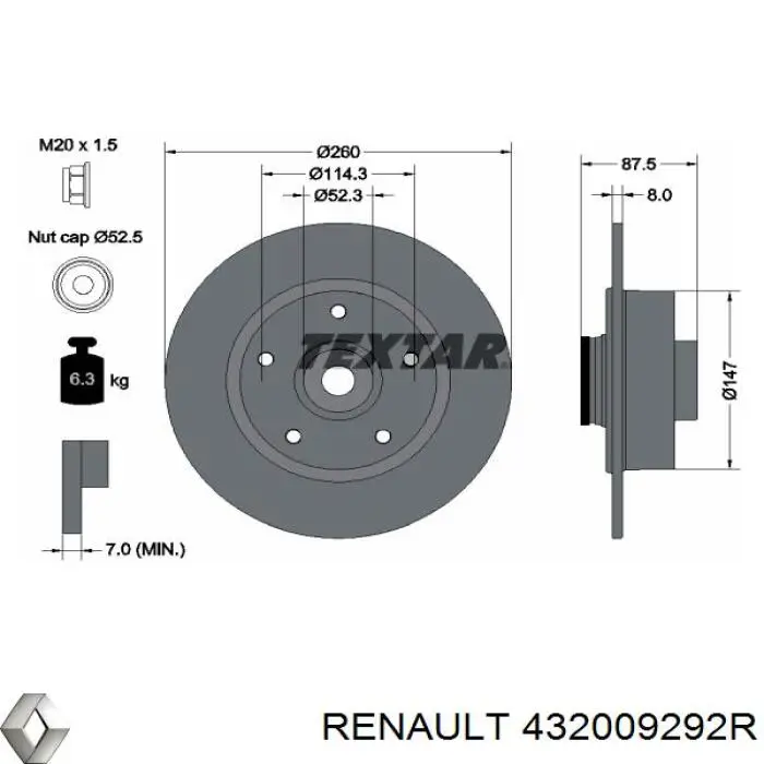 Do koszyka 432009292R Renault (RVI) Tarcza hamulcowa tylna