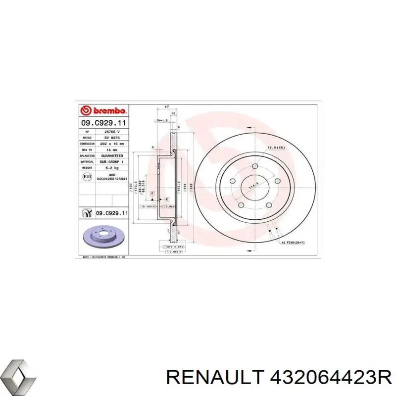 Tarcza hamulcowa tylna Renault (RVI) 432064423R cena, od 50,16 USD