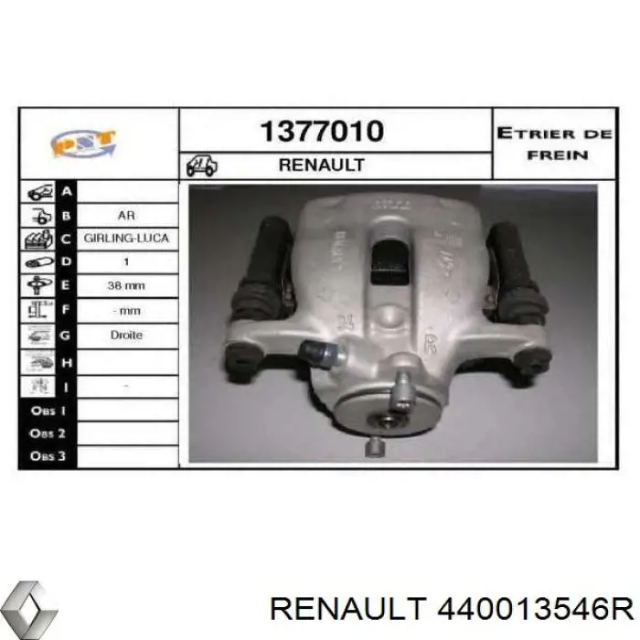440013546R Renault (RVI) Zacisk hamulcowy tylny prawy