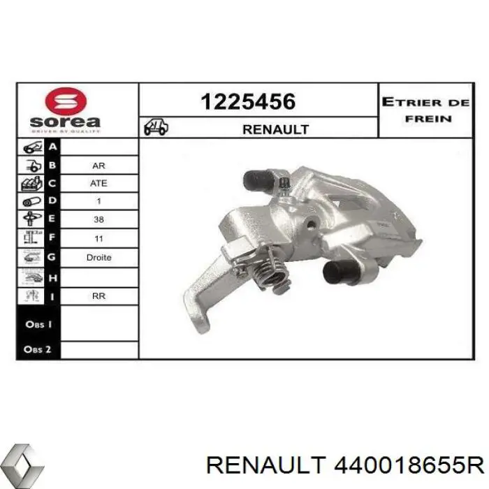 440018655R Renault (RVI) Zacisk hamulcowy tylny prawy
