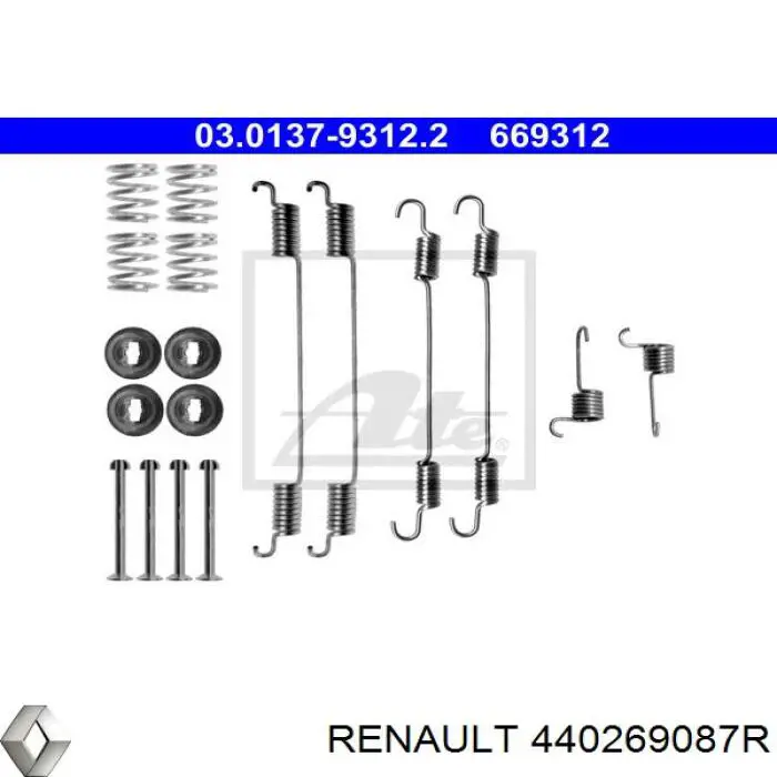 440269087R Renault (RVI) Zestaw montażowy szczęk hamulcowych tylnych