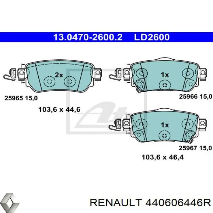 Okładziny (klocki) do hamulców tarczowych tylne Renault (RVI) 440606446R cena, od 25,78 USD