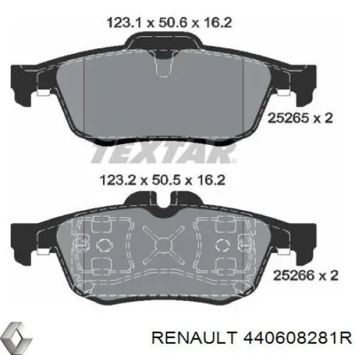 Okładziny (klocki) do hamulców tarczowych tylne Renault (RVI) 440608281R cena, od 24,02 USD