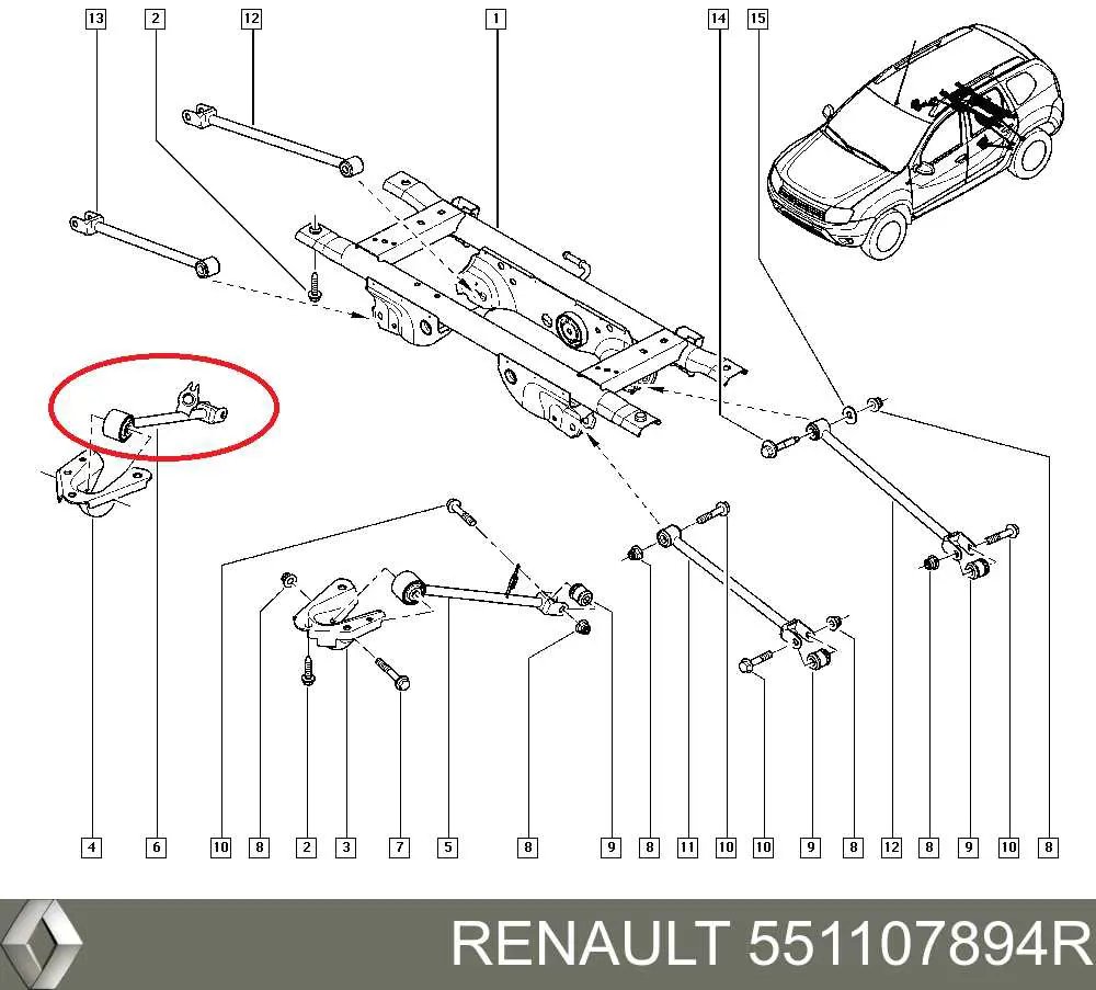 551107894R Renault (RVI) Wahacz (drążek) zawieszenia tylnego podłużny dolny prawy