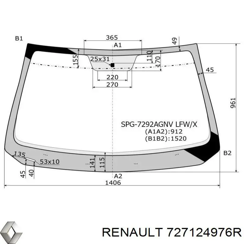 Szyba przednia Renault (RVI) 727124976R cena, od 195,92 USD